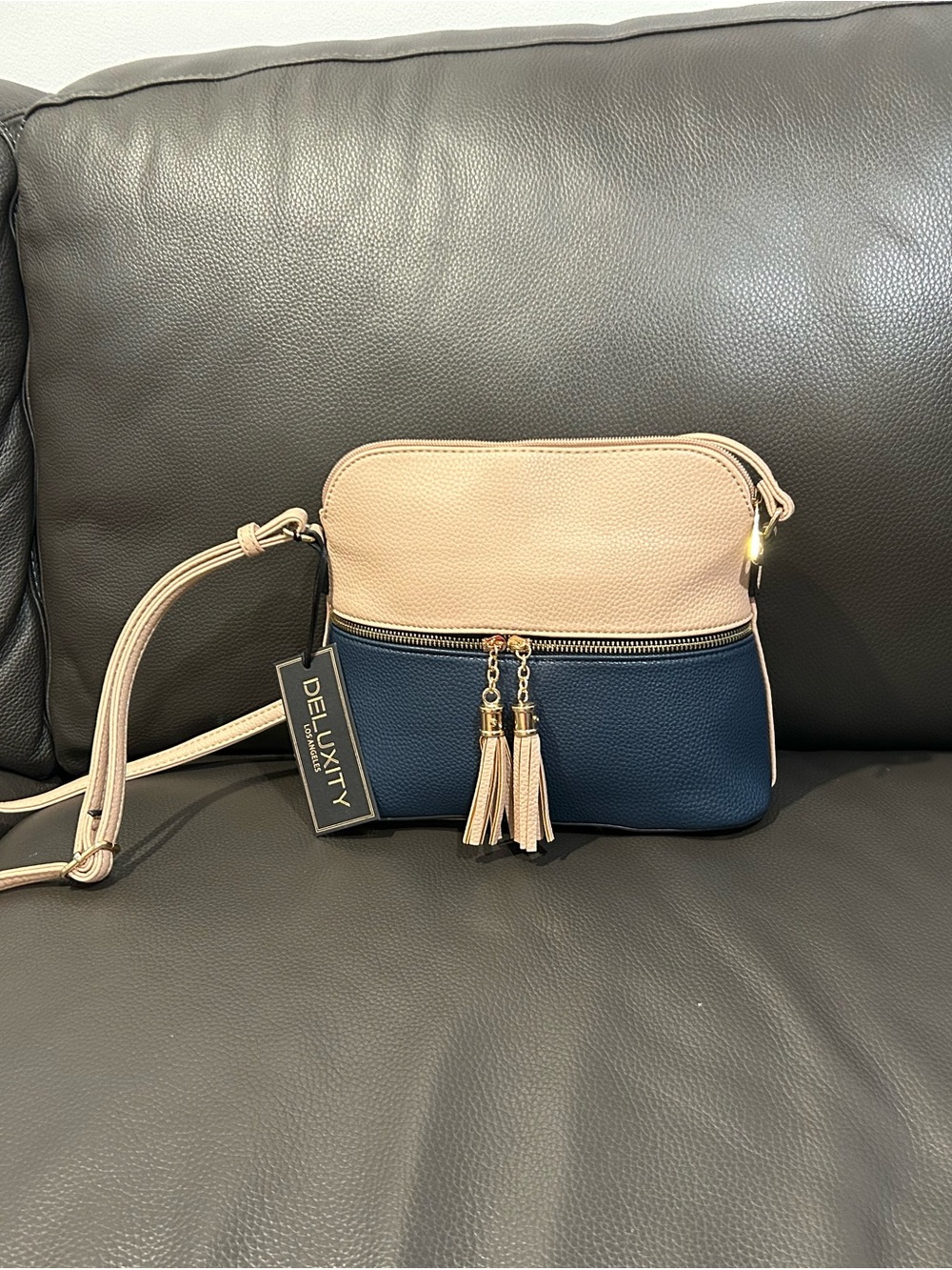 NEW Deluxity Two-Tone Navy and Blush Crossbody Bag